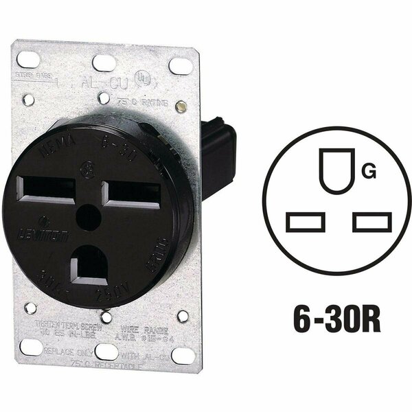 Leviton 30A Flush Mount Black 6-30R Power Outlet R10-05372-S00